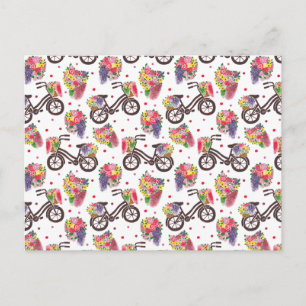 Cartão Postal O Padrão de Bike das Flores Vintage