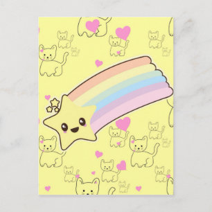 Cartão Postal O padrão dos gatinhos do arco-íris Kawaii é tã