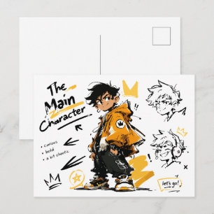 Cartão Postal O Personagem Principal Anime Estilo Arte Legal