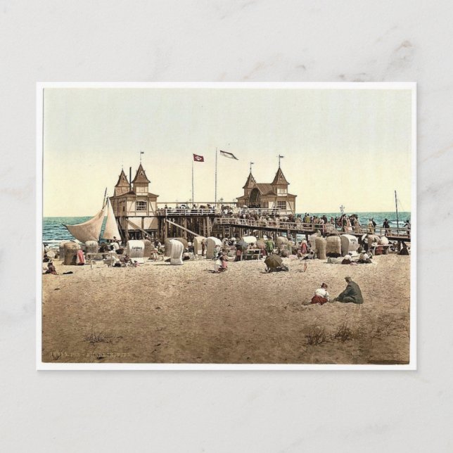 Cartão Postal O píer, Ahlbeck, Pommeraina sic, Alemanha rara Ph (Frente)
