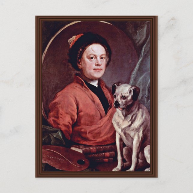 Cartão Postal O Pintor E Seu Autoretrato Pug Por Hogarth, (Frente)