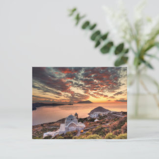 Cartão Postal O pôr do sol do castelo de Plaka em Milos