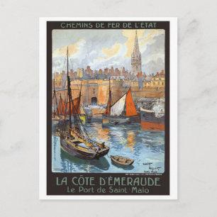 Cartão Postal O Porto de Saint Malo França Viagem Antiga