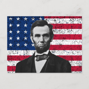 Cartão Postal O Presidente Lincoln e a bandeira americana