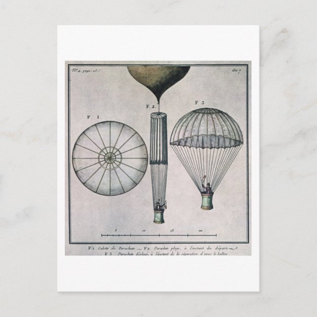 Cartão Postal O primeiro decréscimo de paraquedas de Andre-Jacqu (Frente)