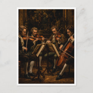 Cartão Postal O Quarteto de Cordas Clássico - Pintura a Óleo Vin