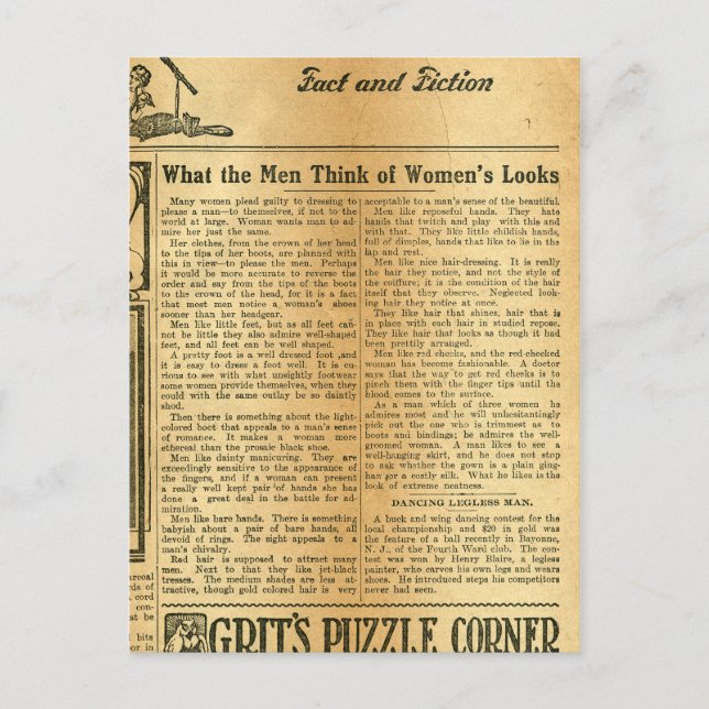 Cartão Postal O que os homens pensam da aparência feminina em 19 (Frente)