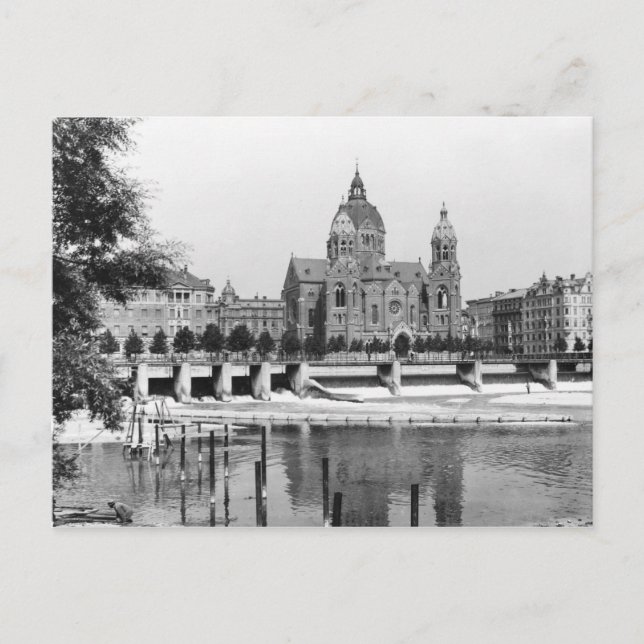 Cartão Postal O rio Isar em Munique, 1910 (Frente)