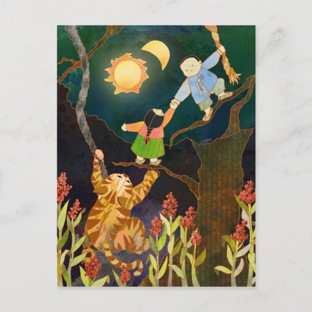 Cartão Postal O Sol e a Lua: Cartão-postal Folk Coreano (Frente)