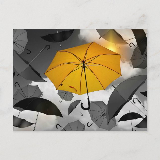 Cartão Postal O sol está a caminho, avalanche de guarda-chuvas (Frente)
