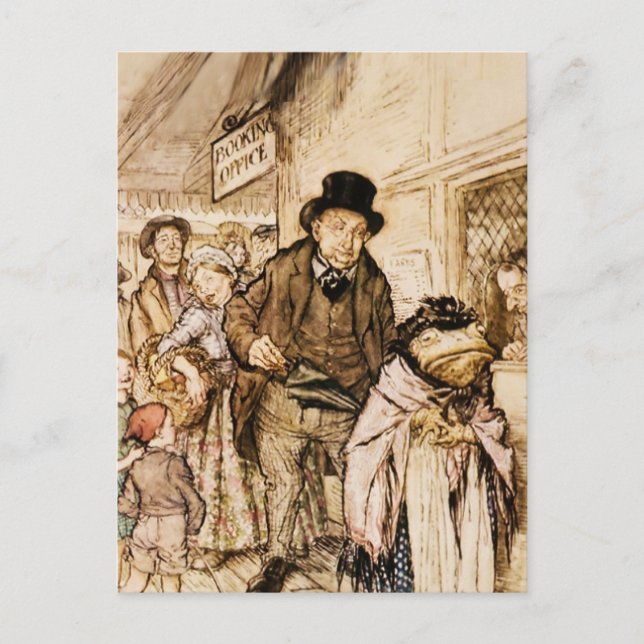 Cartão Postal O Sr. Toad compra um bilhete de Arthur Rackham (Frente)