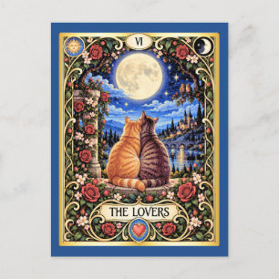 Cartão Postal O Tarot do Gato dos Amantes - Harmonia e Conexão