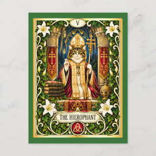 Cartão Postal O Tarot do Gato Hierofante - Tradição e Sabedoria
