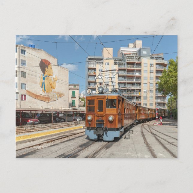 Cartão Postal O trem Sollér chega em Palma, Maiorca. (Frente)