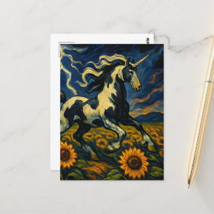 Cartão Postal O unicórnio pinto numa tempestade