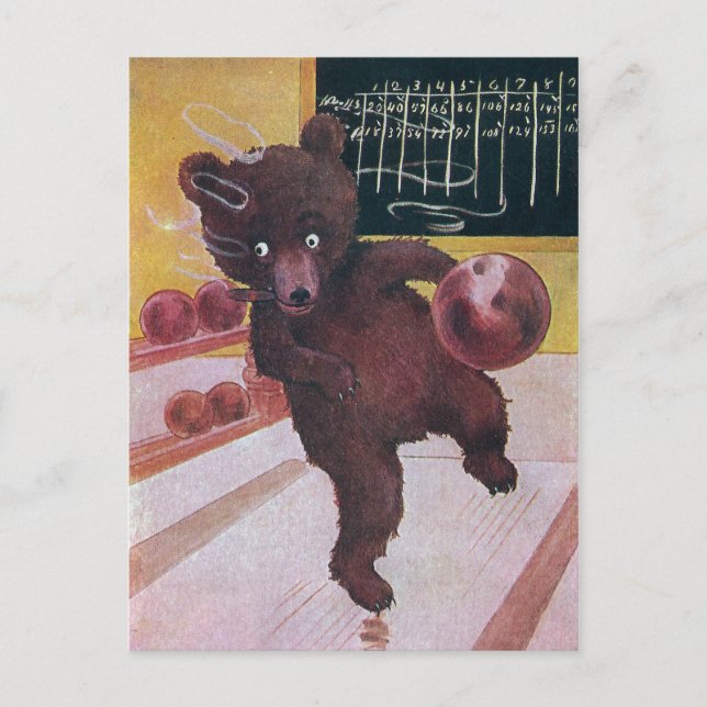 Cartão Postal O Urso De Teddy Vai À Boliche (Frente)