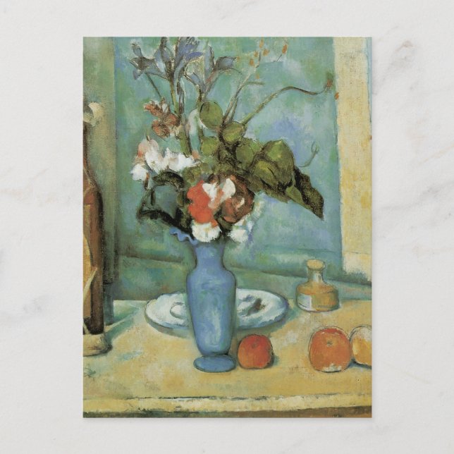 Cartão Postal O Vaso Azul (Flores e Frutas) de Paul Cezanne (Frente)