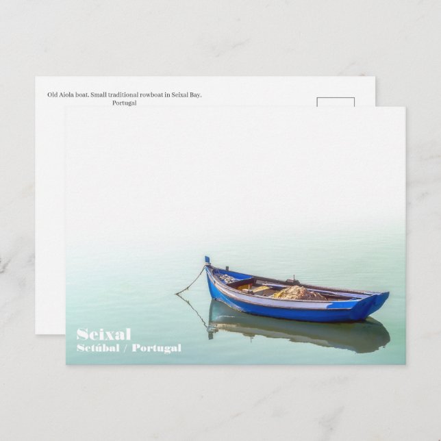 Cartão Postal O velho barco Aiola. Pequeno barco a remo na Baía  (Frente/Verso)