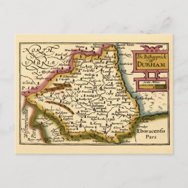 Cartão Postal O velho mapa de Durham County England (Frente)