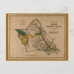 Cartão Postal Oahu, 1881, mapa de Havaí do vintage