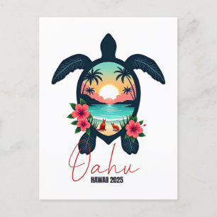 Cartão Postal Oahu Havaí 2025 Família de Tartarugas Férias de Ve
