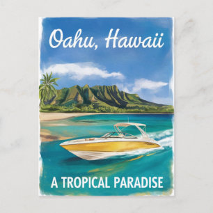 Cartão Postal Oahu Hawaii Beach Viagem Watercolor Painting