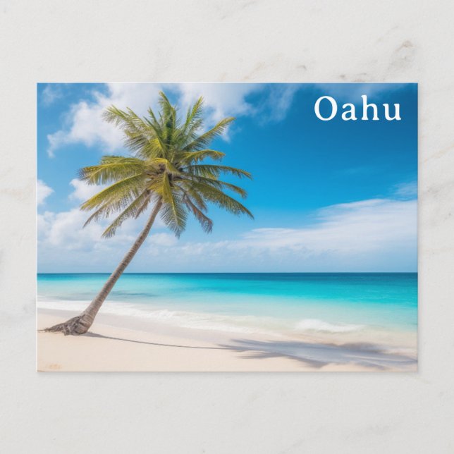 Cartão Postal Oahu Hawaii Tropical Beach Palm Viagem (Frente)