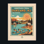 Cartão Postal Oakland NJ Retro Travel Postcard – 1930s<br><div class="desc">Oakland NJ Retro Travel Postcard – 1930s Style Colorful Greetings from Oakland New Jersey, Vintage Inspired Graphic Design Travel Souvenir POD Description: Send a little vintage charm through the mail with this vibrant Greetings from Oakland, NJ retro travel postcard! Inspired by the bold and stylish aesthetics of classic 1930s American...</div>