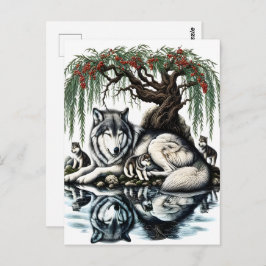 Cartão Postal Oásis da Família Serene Wolf em Natureza Idílica