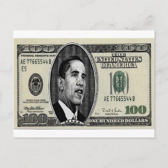 Cartão Postal Obama com uma nota de 100 dólares (Frente)