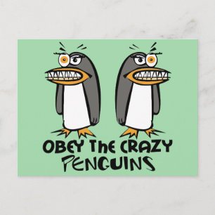 Cartão Postal Obedeça ao design gráfico dos pinguins loucos