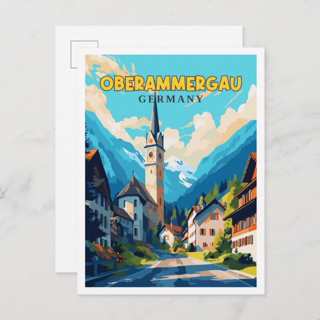 Cartão Postal Oberammergau Alemanha - viagens vintage (Frente/Verso)