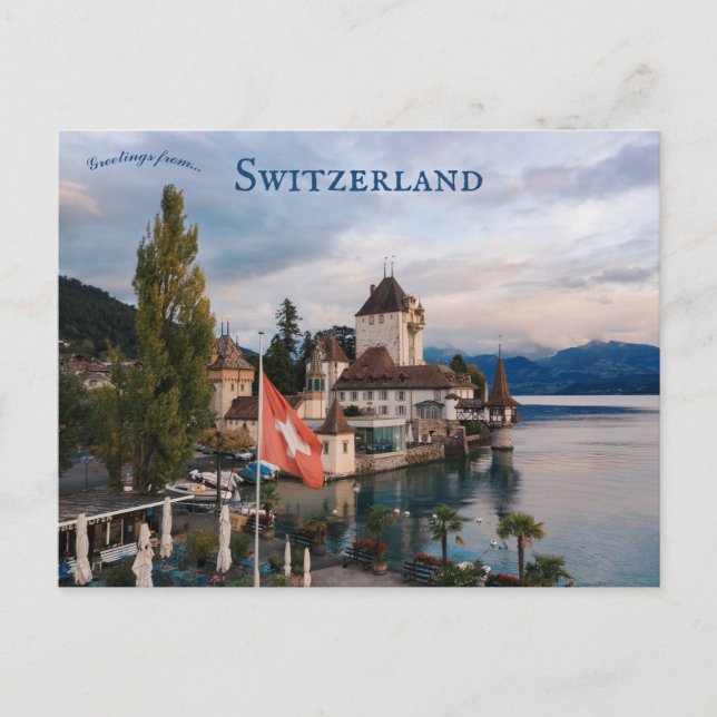 Cartão Postal Oberhofen Castle Schloss Oberhofen Suiça (Frente)