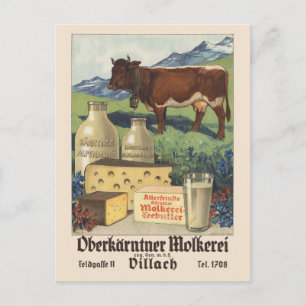 Cartão Postal Oberkärntner Molkerei Áustria Poster vintage 1930