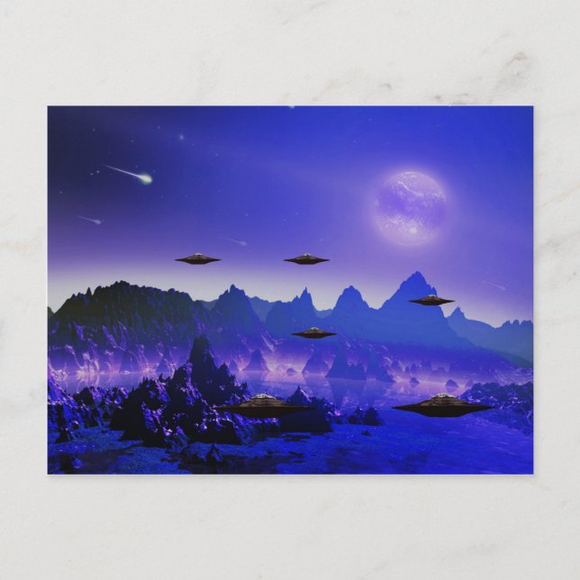 Cartão Postal Objeto voador de OVNI no espaço (Frente)