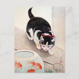 Cartão Postal Obra de arte Cat and Goldfish Bowl,