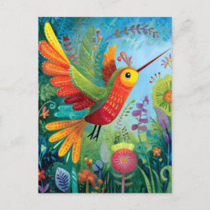 Cartão Postal Obra de arte colorida de beija-flor