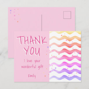 Cartão Postal Obrigada pelo Aniversário Garota da Onda Rosa