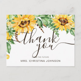 Cartão Postal Obrigada pelo Chá de Noiva do Girassol Rústico