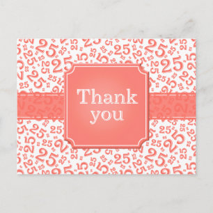 Cartão Postal Obrigado 25 Número Padrão Coral/Branco