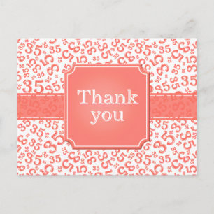 Cartão Postal Obrigado 35 Número Padrão Coral/Branco