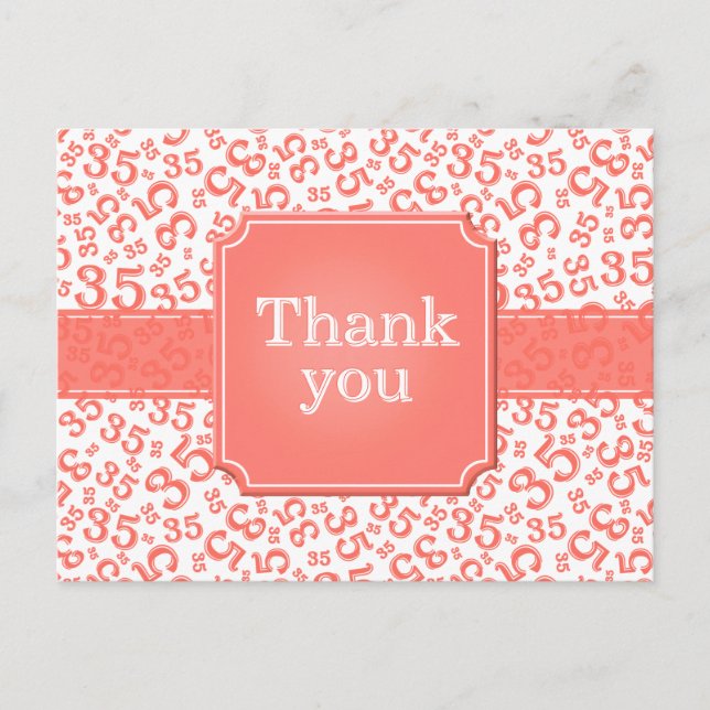Cartão Postal Obrigado 35 Número Padrão Coral/Branco (Frente)