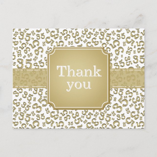 Cartão Postal Obrigado 35 Número Padrão Dourado/Branco (Frente)