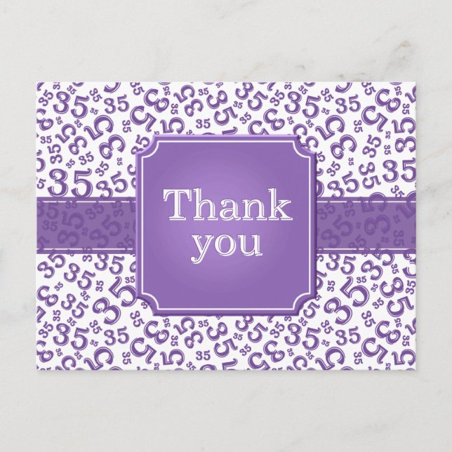Cartão Postal Obrigado 35 Número Padrão Roxo/Branco (Frente)