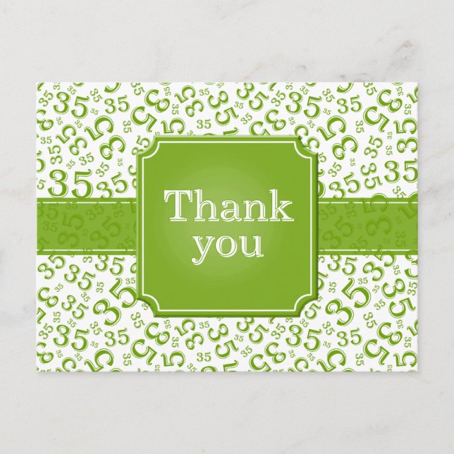 Cartão Postal Obrigado 35 Número Padrão Verde/Branco (Frente)