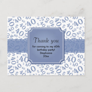 Cartão Postal Obrigado 40 Número Padrão Azul/Branco
