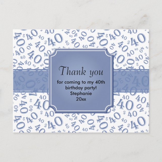 Cartão Postal Obrigado 40 Número Padrão Azul/Branco (Frente)