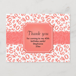 Cartão Postal Obrigado 40 Número Padrão Coral/Branco