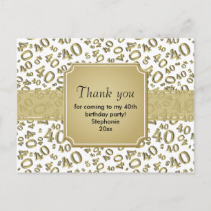 Cartão Postal Obrigado 40 Número Padrão Dourado/Branco