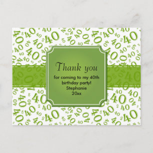 Cartão Postal Obrigado 40 Número Padrão Verde/Branco
